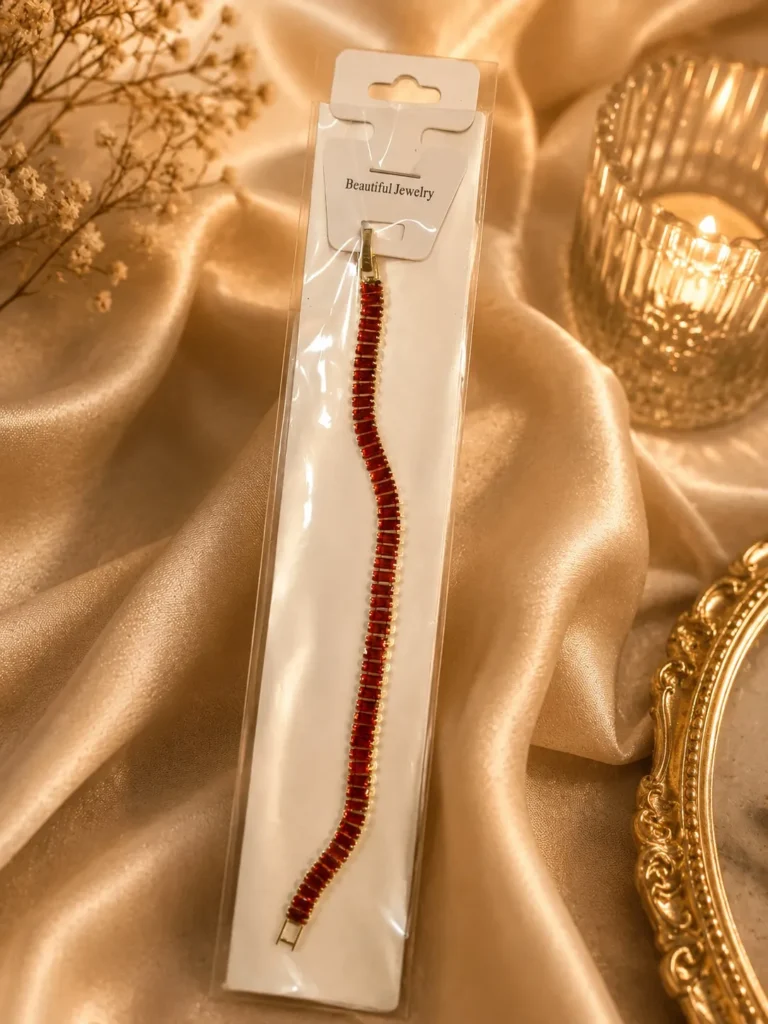 Ruby Red Tennis Bracelet with gold-tone finish for festive party wear styling