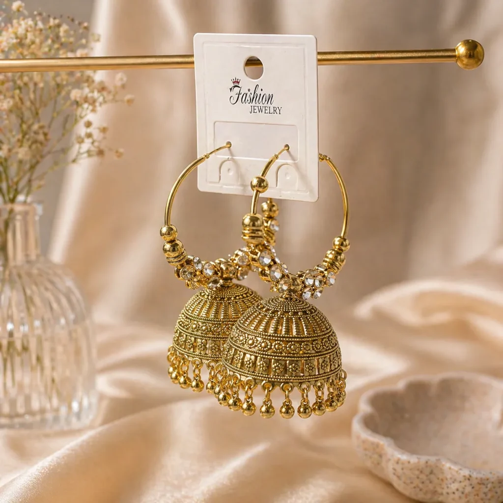Gold jhumka earrings pakistan with crystals