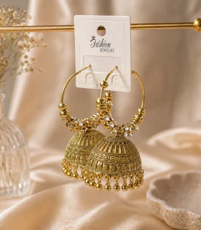 Gold jhumka earrings pakistan with crystals