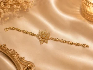 Crystal Snowflake Charm Bracelet with gold-tone detailing for elegant festive styling