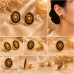 Vintage Oval Stud Earrings with crystal border and elegant statement design
