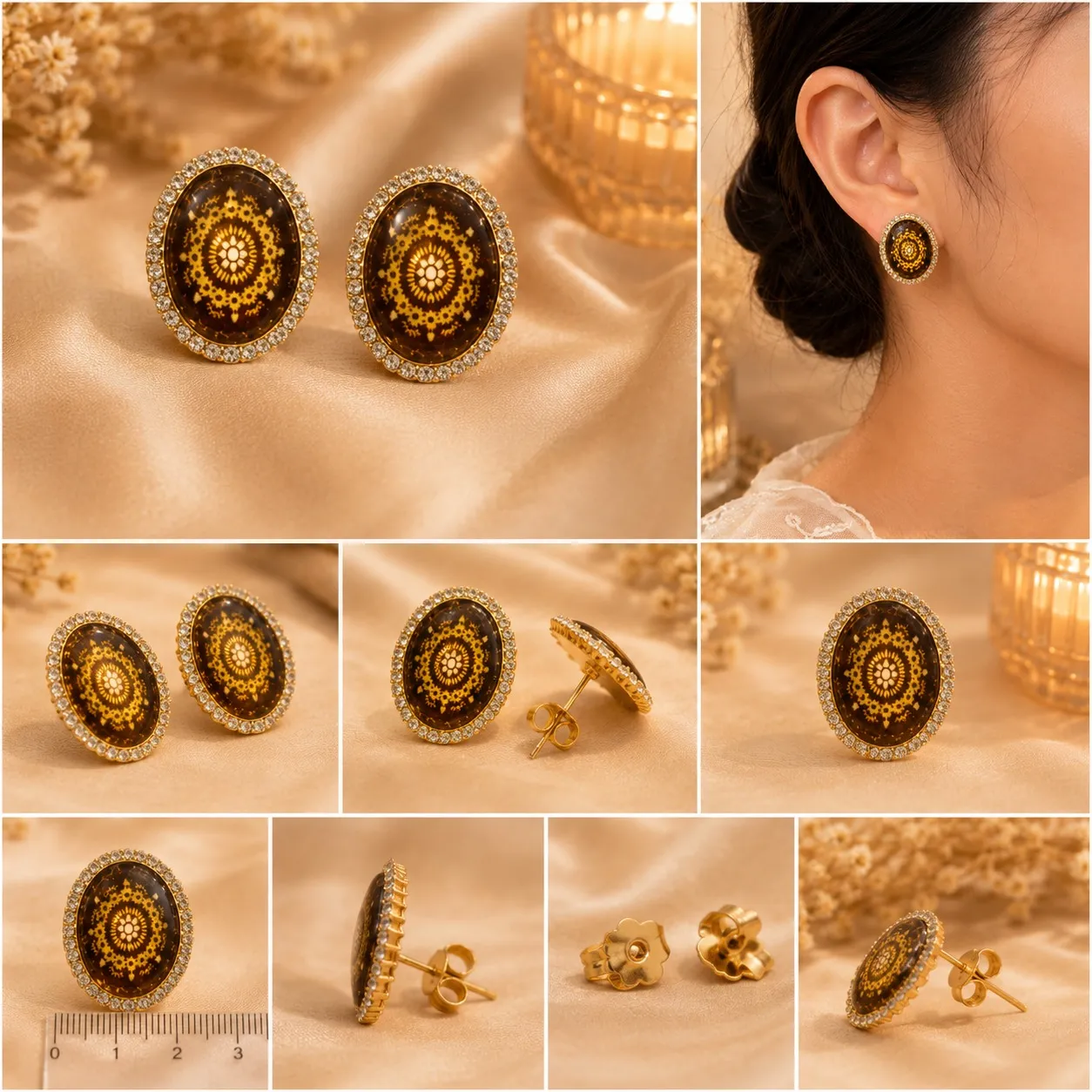 7 (1) Vintage Oval Stud Earrings with crystal border and elegant statement design