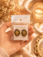 Vintage Oval Stud Earrings with crystal border and elegant statement design