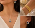 Blue Sapphire Zircon Jewellery Set – Gold Plated Necklace and Earring Set by Lumira PK Jewelry