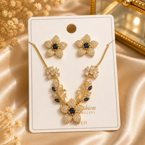 Blue Stone Floral Necklace Set for Women – Lumira PK Jewelry Pakistan