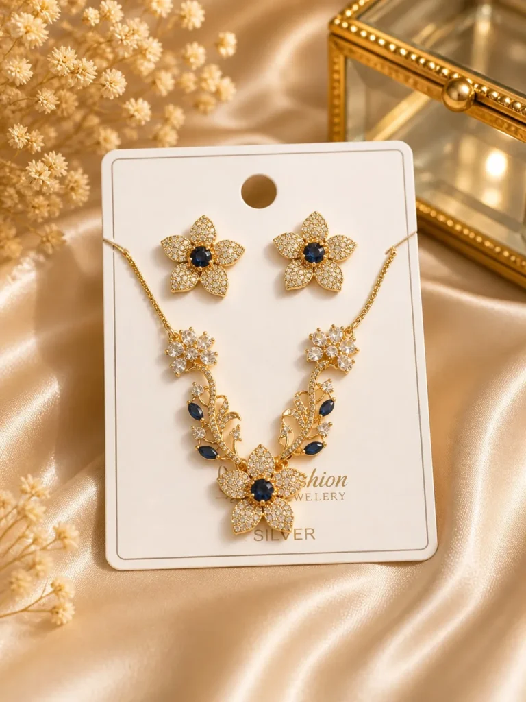 Blue Stone Floral Necklace Set for Women – Lumira PK Jewelry Pakistan