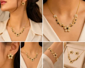 Blue Stone Floral Necklace Set for Women – Lumira PK Jewelry Pakistan
