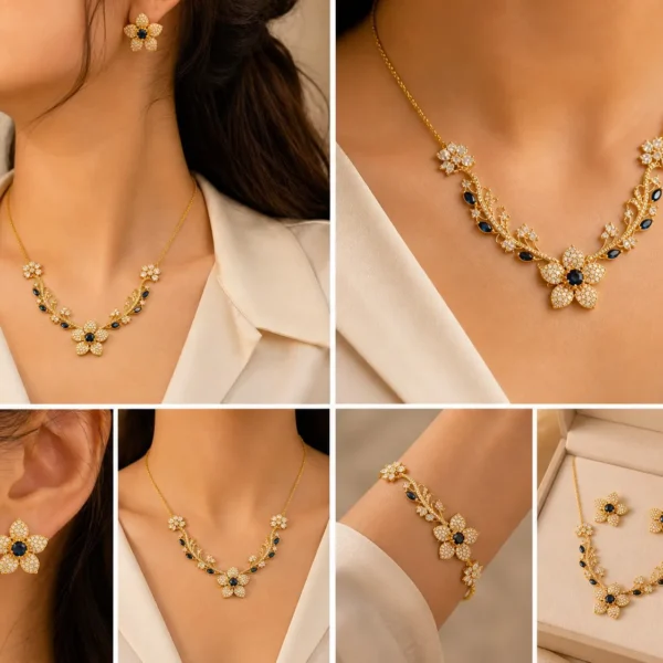 Blue Stone Floral Necklace Set for Women – Lumira PK Jewelry Pakistan