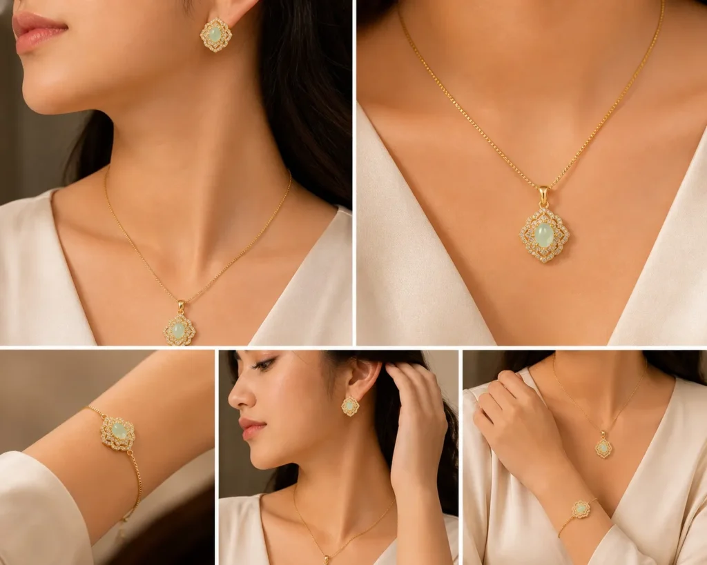 Mint Green Stone Jewelry Set for Women – Lumira PK Jewelry Pakistan