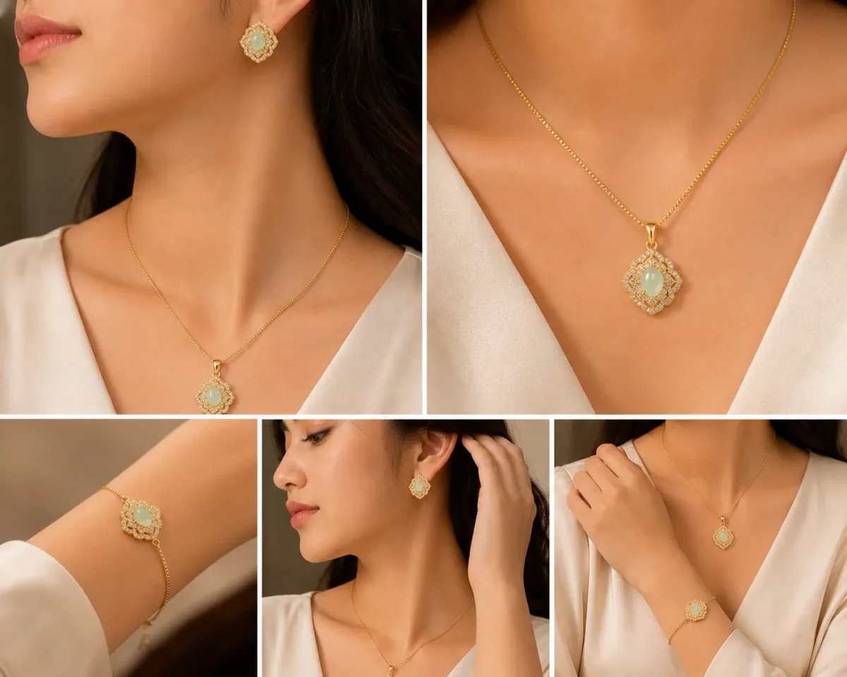 Mint Green Stone Jewelry Set for Women – Lumira PK Jewelry Pakistan