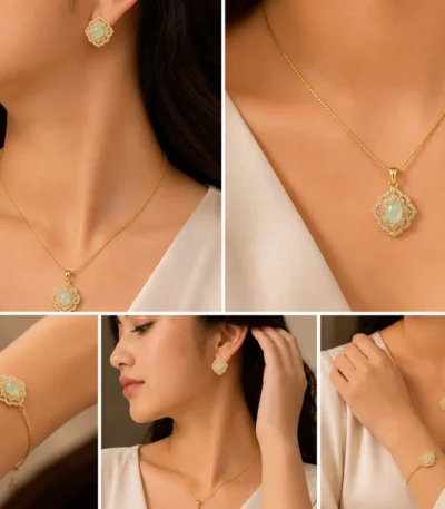 Mint Green Stone Jewelry Set for Women – Lumira PK Jewelry Pakistan