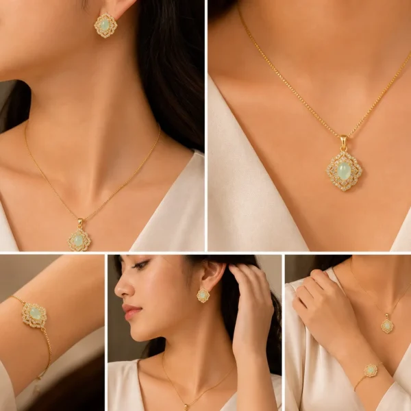 Mint Green Stone Jewelry Set for Women – Lumira PK Jewelry Pakistan