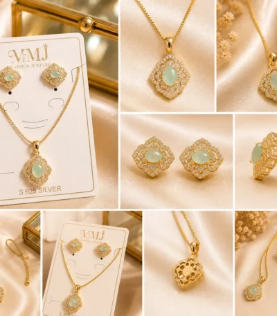 Mint Green Stone Jewelry Set for Women – Lumira PK Jewelry Pakistan