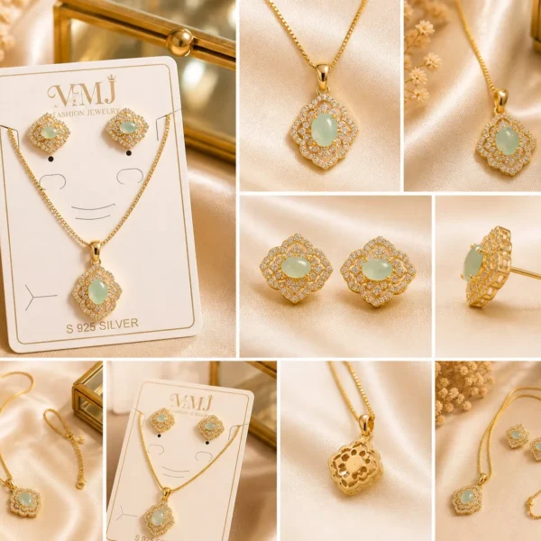 Mint Green Stone Jewelry Set for Women – Lumira PK Jewelry Pakistan