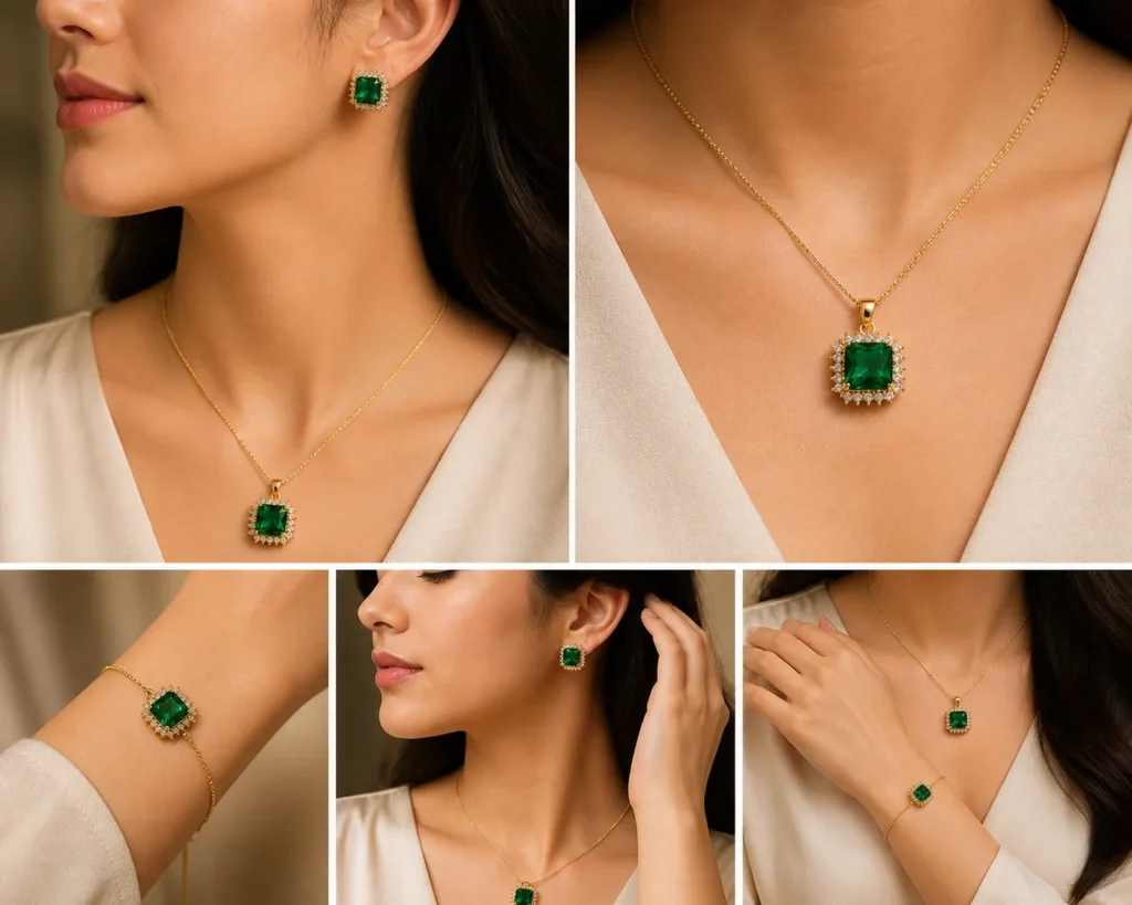Emerald Green Jewelry Set for Women – Lumira PK Jewelry Pakistan