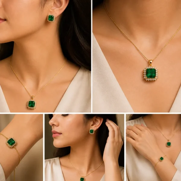 Emerald Green Jewelry Set for Women – Lumira PK Jewelry Pakistan