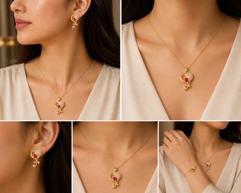 Heart Pendant Jewelry Set for Women – Lumira PK Jewelry Pakistan