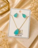 Aqua Blue Teardrop Jewelry Set 2PC Elegant Luxury Pendant Set for Women - Image 2