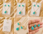 Aqua Blue Teardrop Jewelry Set 2PC Elegant Luxury Pendant Set for Women - Image 3