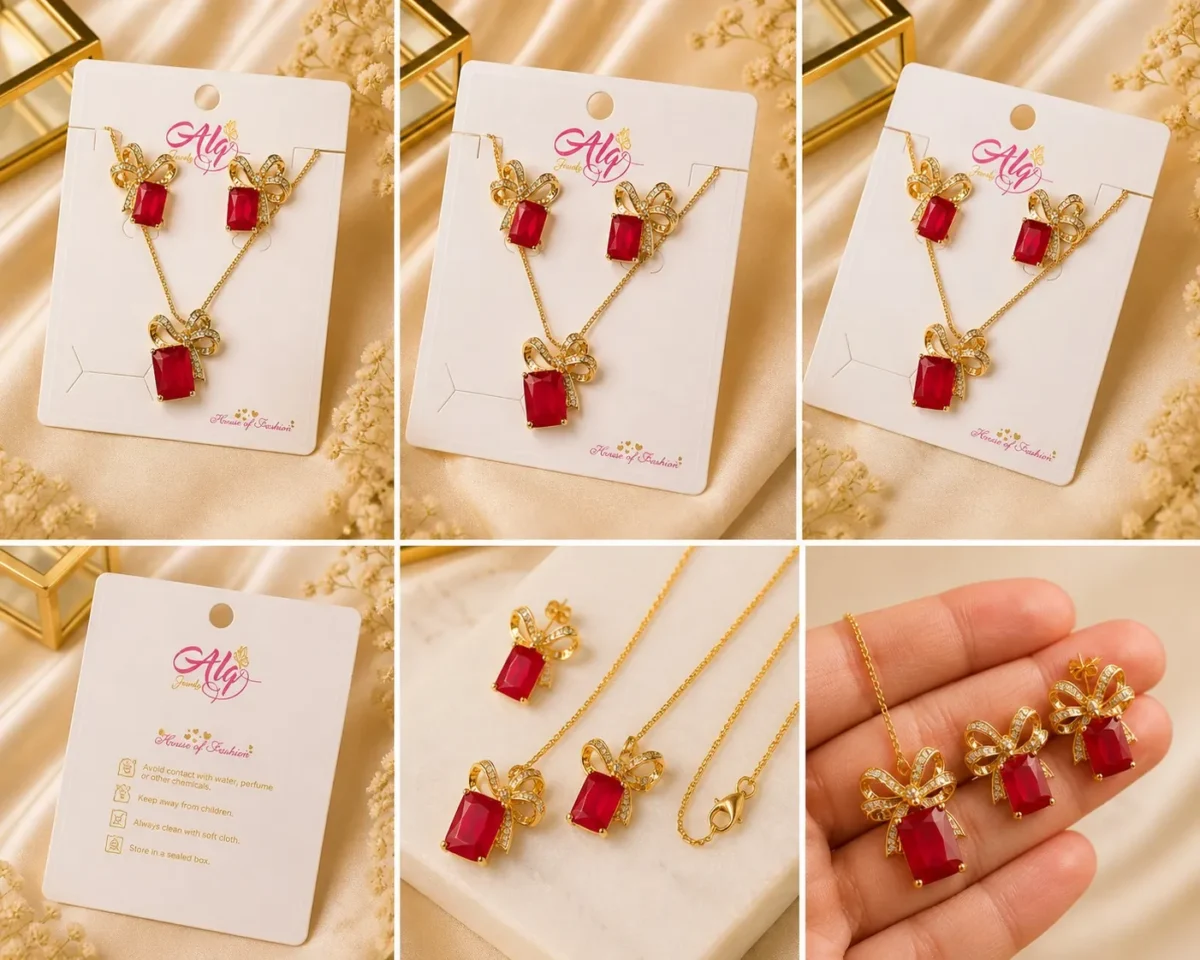 Elegant Red Stone Jewelry Set for Women – Lumira PK Jewelry Pakistan