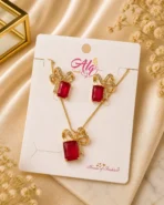 Red Stone Jewelry Set 3 Piece Elegant Premium Gift Design - Image 2