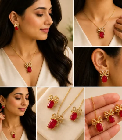 Elegant Red Stone Jewelry Set for Women – Lumira PK Jewelry Pakistan