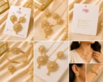 Gold Floral Jewelry Set 4 Piece Luxury Premium Wedding Design - Image 3