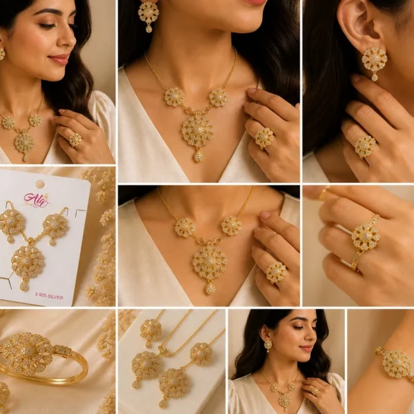 legant Floral Gold Jewelry Set for Women – Lumira PK Jewelry Pakistan