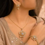 Gold Plated Floral Crystal Jewelry Set for Women - Image 2