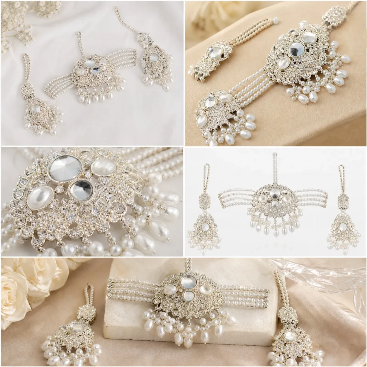 Elegant Pearl Bridal Choker Set with earrings tikka bracelet wedding jewelry Pakistan