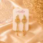 Gold-tone crystal tassel earrings displayed on jewelry card