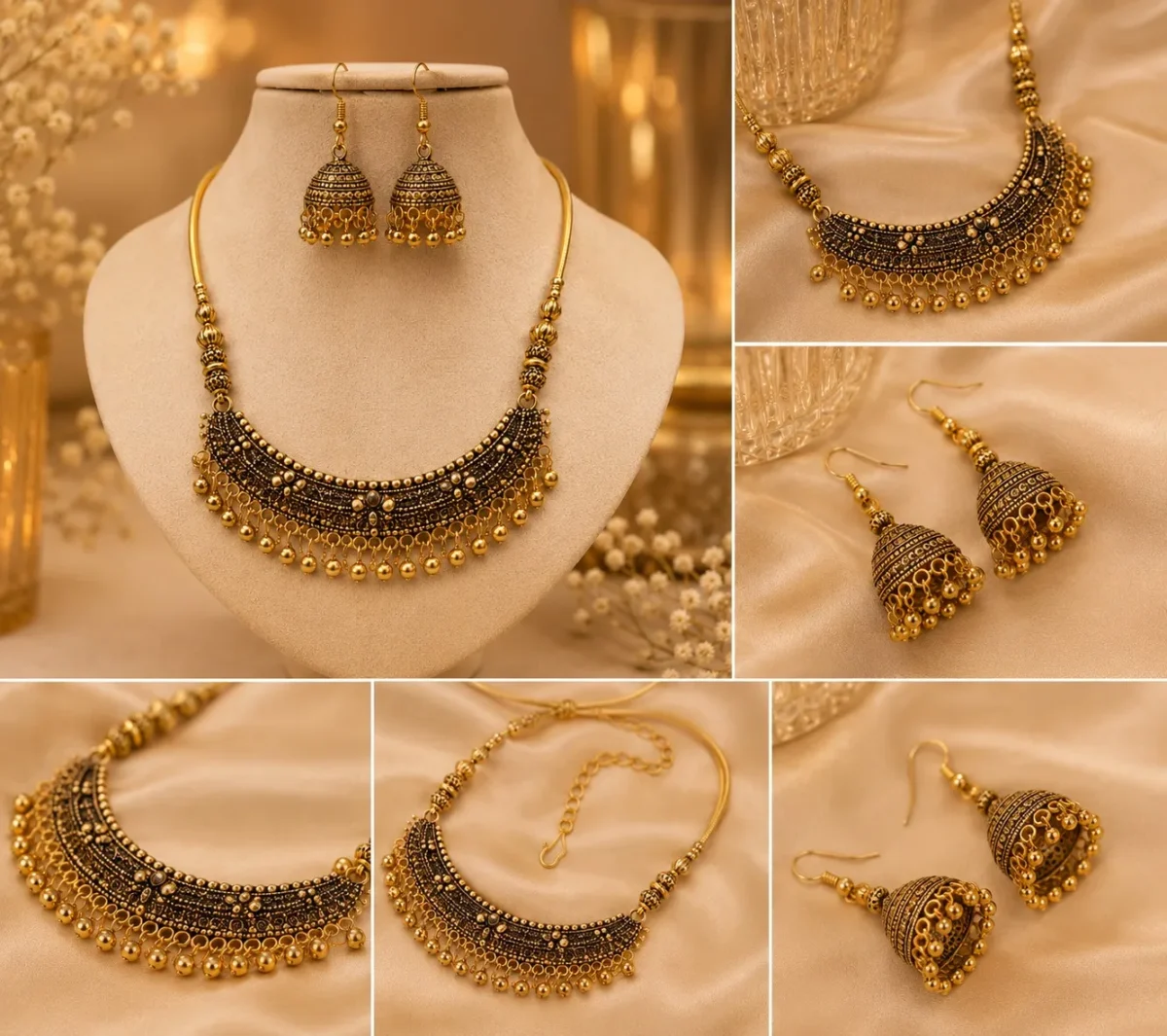 Traditional ethnic jewelry set with detailed hanging bead design