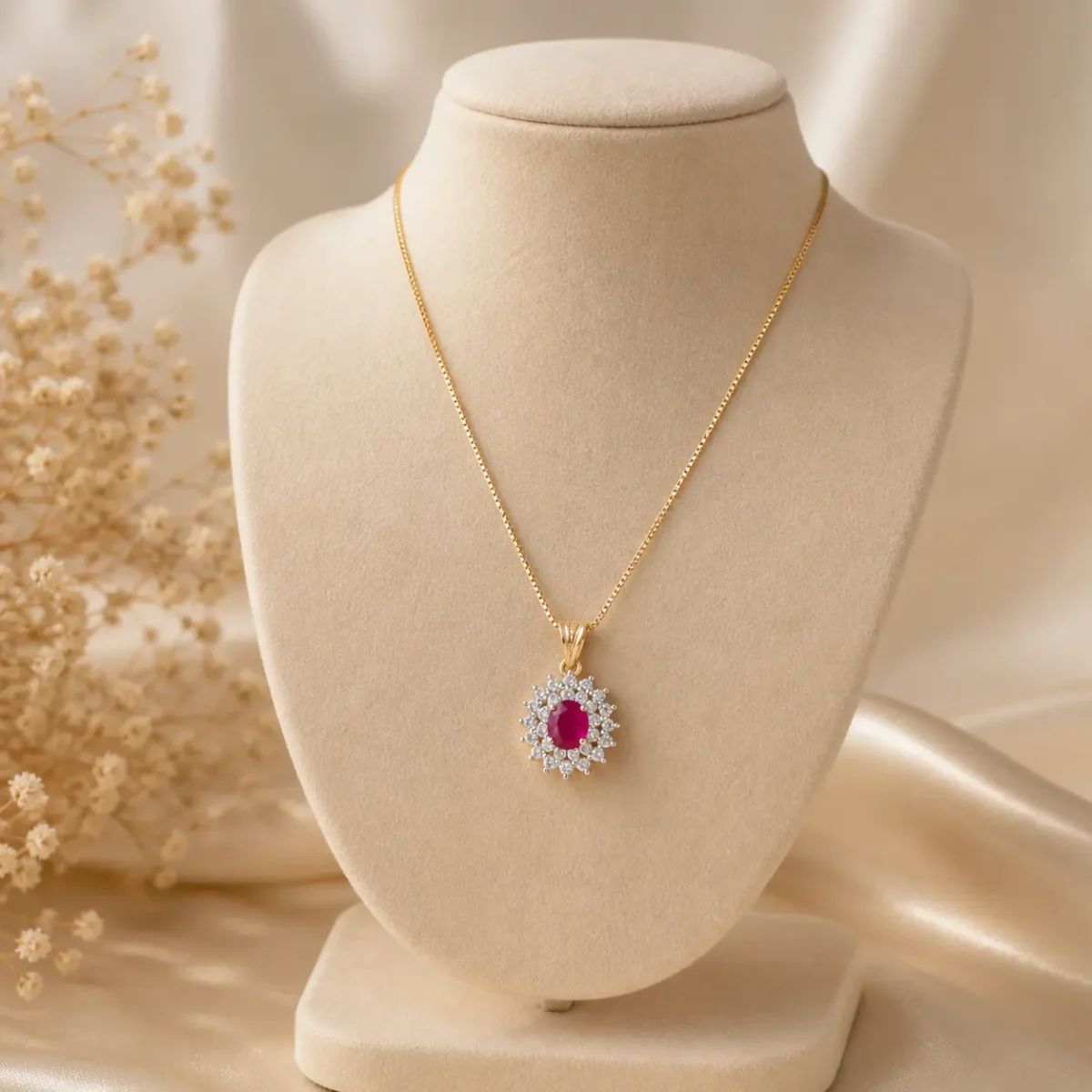 Gold plated ruby pendant necklace for women – Lumira PK Jewelry Pakistan