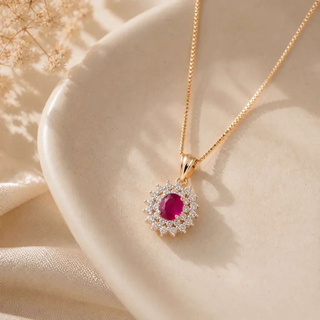 gold plated ruby pendant necklace Pakistan for women Lumira PK Jewelry