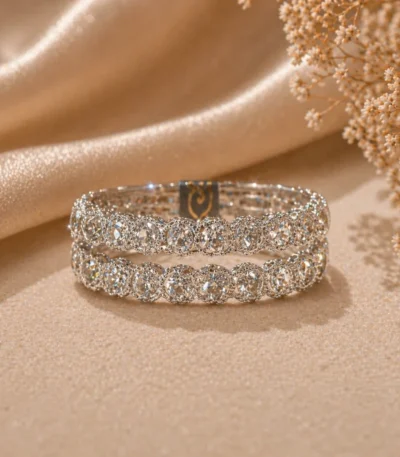 Silver crystal bangles Pakistan with elegant sparkling stone detailing