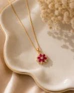 ruby flower pendant necklace for women Lumira PK Jewelry gold floral design