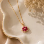 ruby flower pendant necklace for women Lumira PK Jewelry gold floral design
