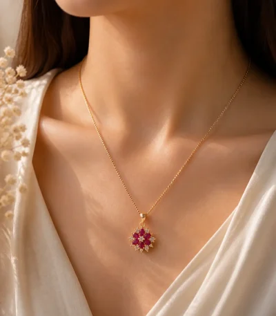 ruby flower pendant necklace