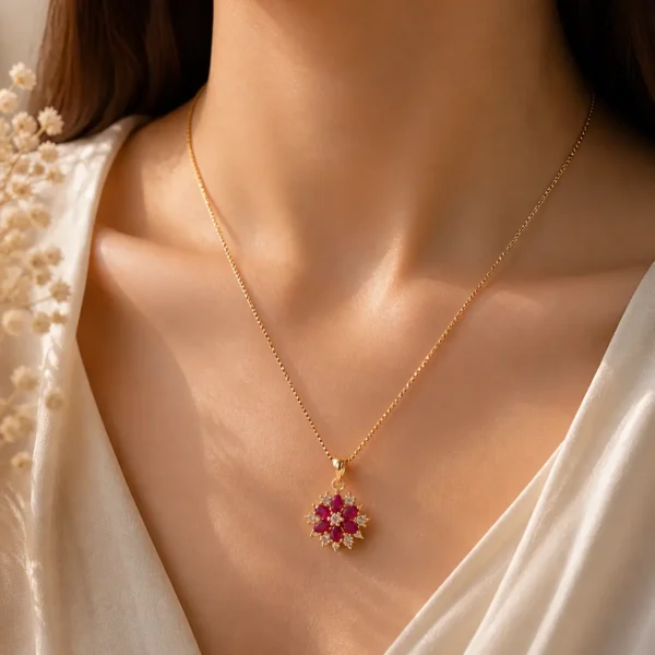 ruby flower pendant necklace