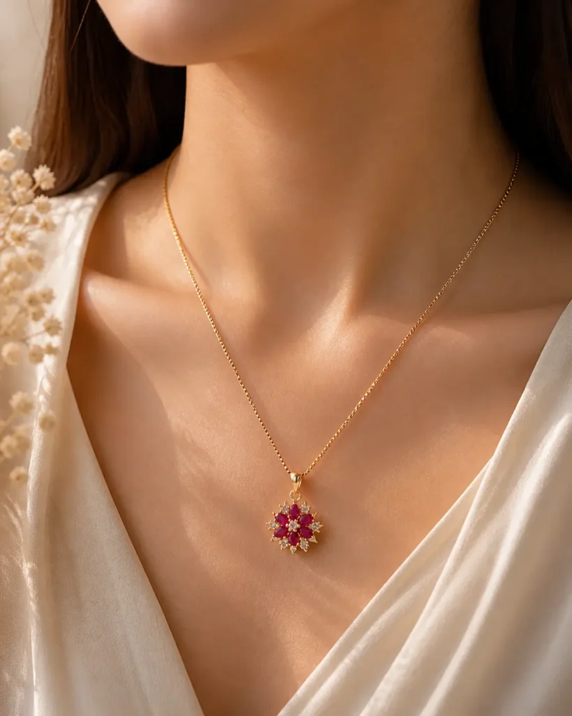 ruby flower pendant necklace