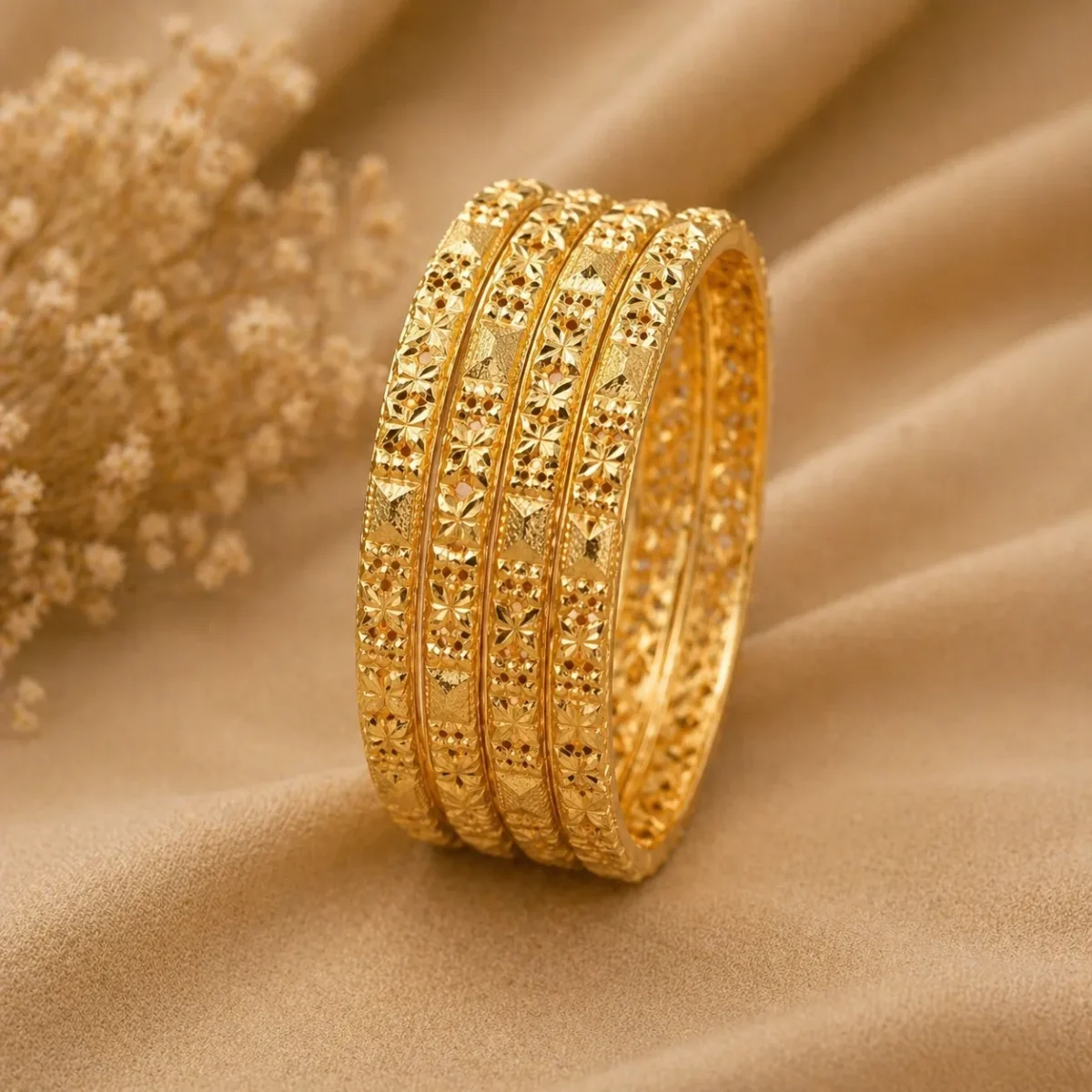 4 Exquisite Floral Bangles for Women | Graceful Diamond Cut Finish - Image 3