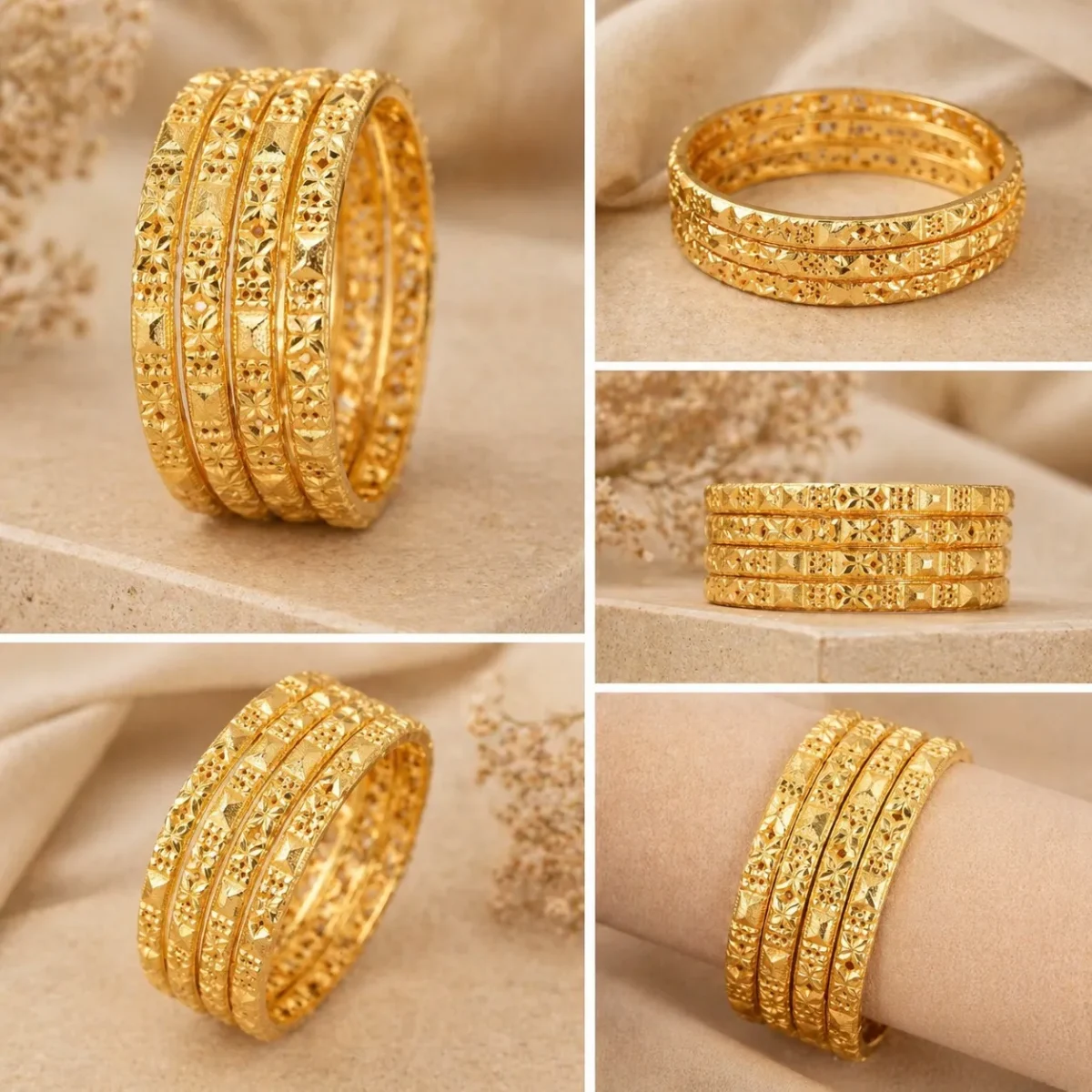 4 Exquisite Floral Bangles for Women | Graceful Diamond Cut Finish - Image 2