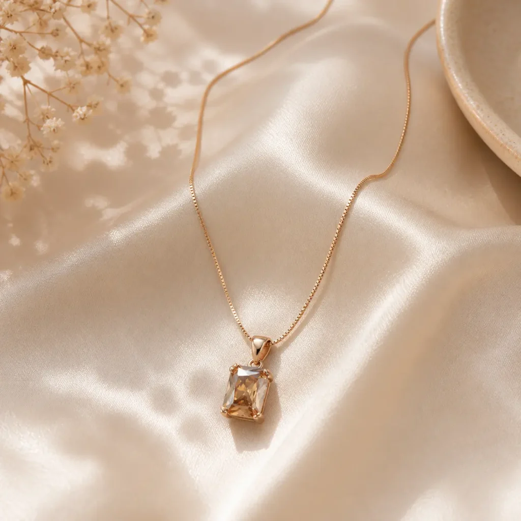 Gold plated crystal pendant necklace Pakistan elegant minimalist jewelry