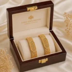 Luxe gold plated bracelet set Pakistan in a premium wooden display box
