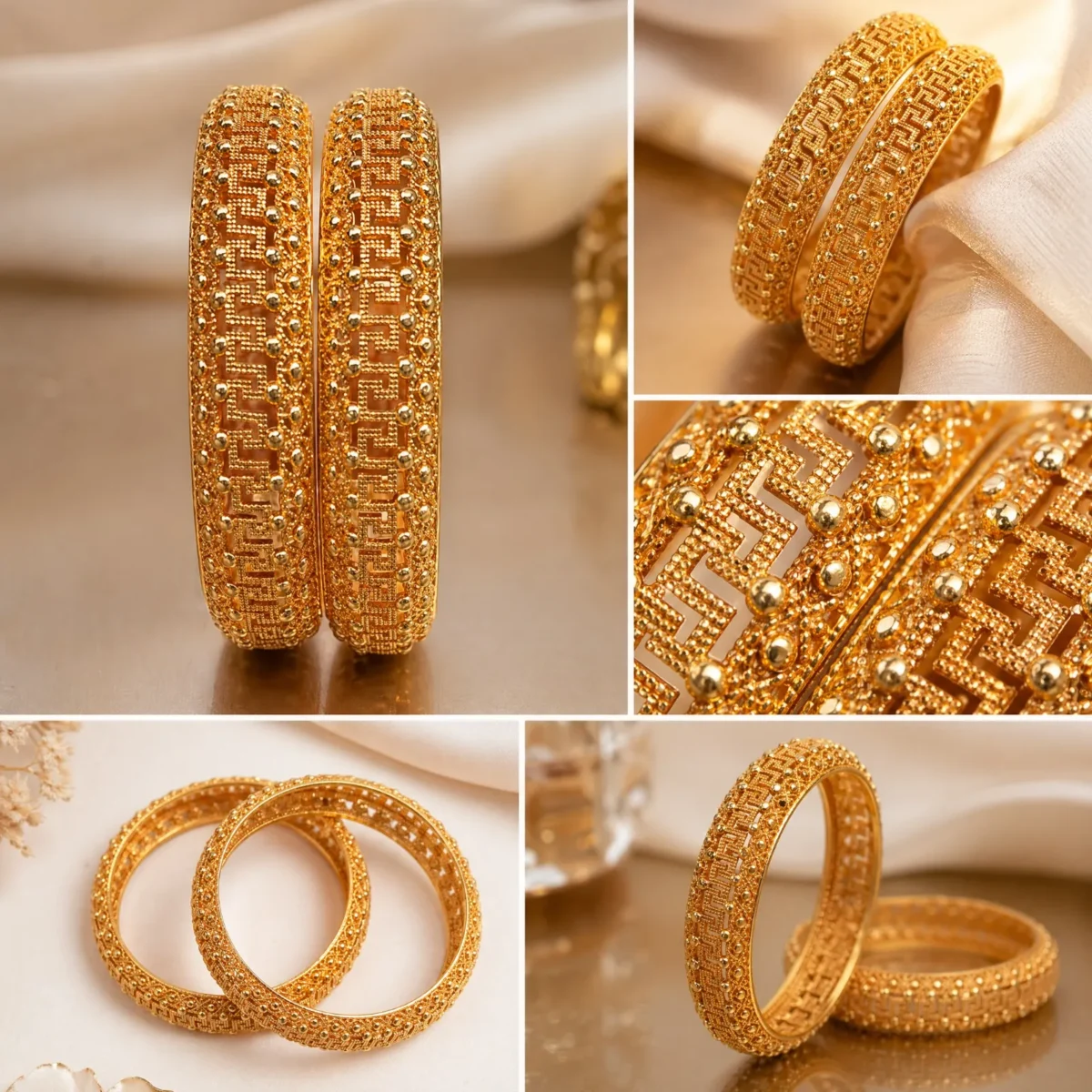 4 Exquisite Gold Carved Bangles for Women | Timeless Heritage - Image 2