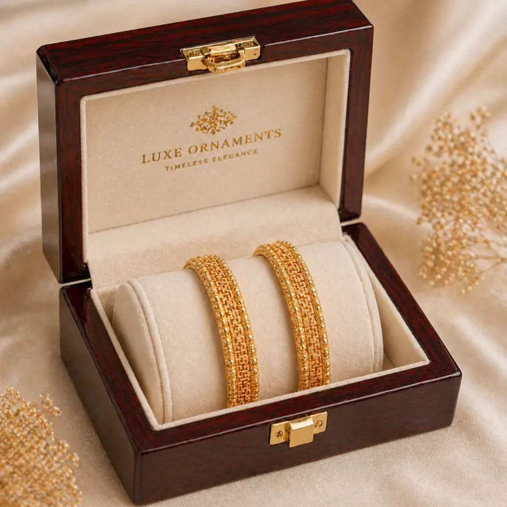Gold carved bangles Pakistan – luxurious set of 4 intricately detailed traditional bangles by Lumira PK