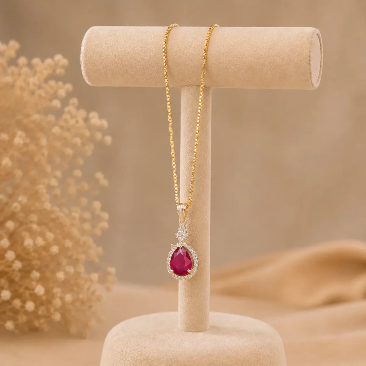 Ruby Teardrop Pendant Necklace for Women – Lumira PK Jewelry Pakistan