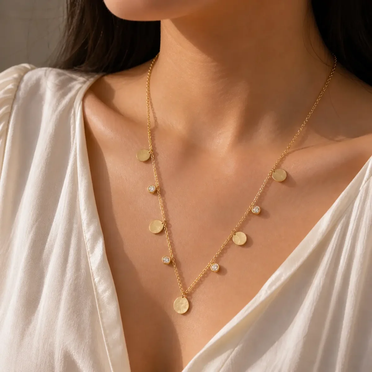 Gold Coin Pendant Necklace for Women – Luxury 7 Charm Design | Lumira PK Jewelry - Image 2