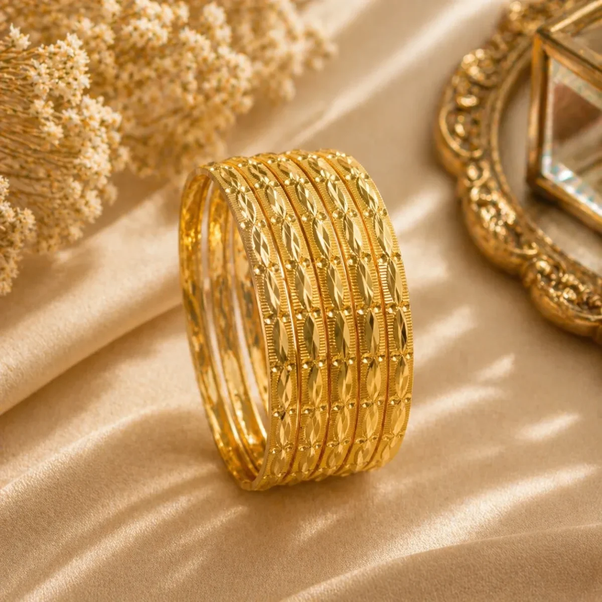 6 Luminous Gold Churi Set for Women | Effortless Traditional Design - Image 2