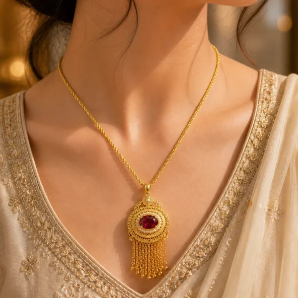 gold pendant necklace Pakistan Lumira PK Jewelry royal red gemstone
